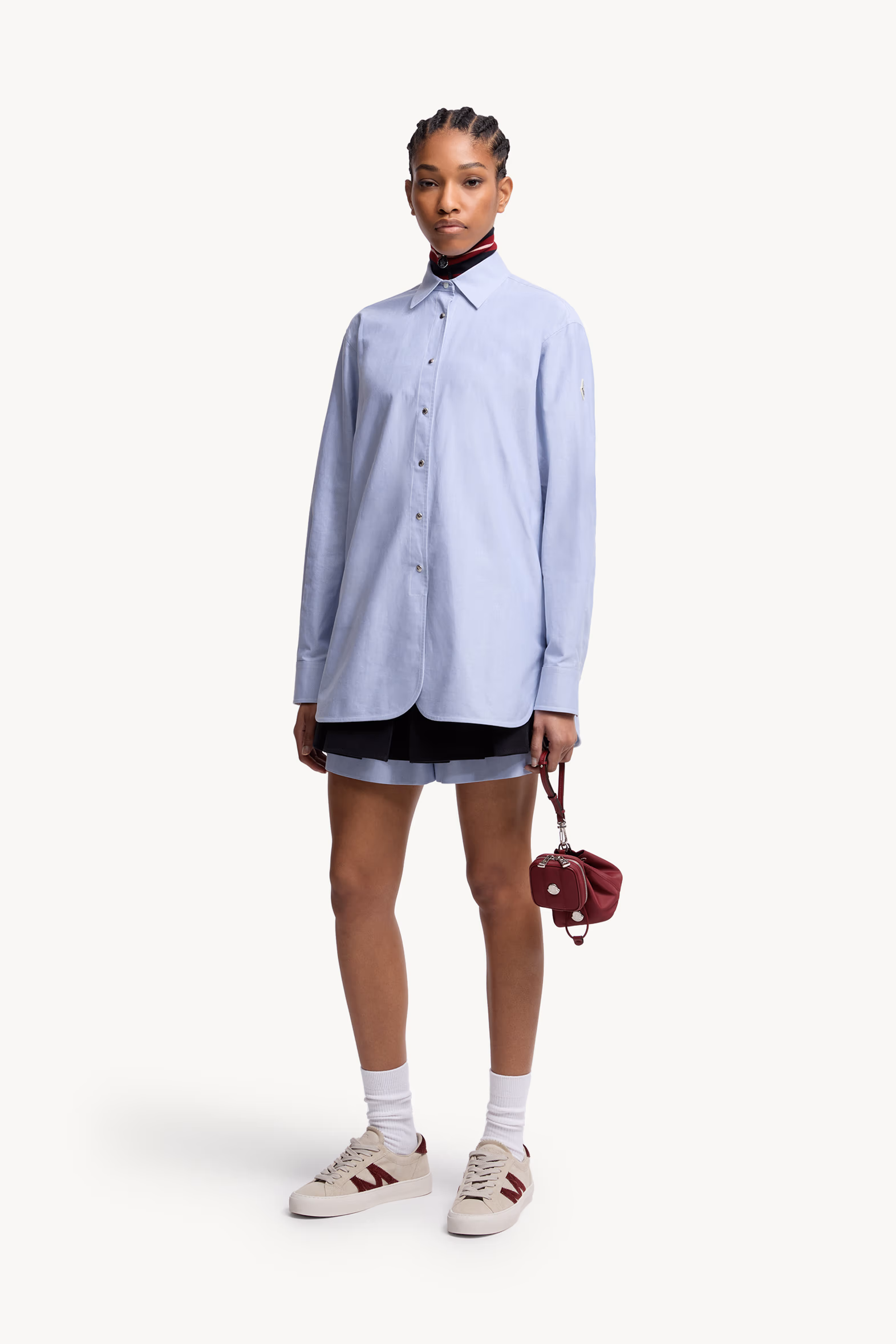 Oxford Cotton Long Sleeve Shirt Women Light Blue Moncler 0